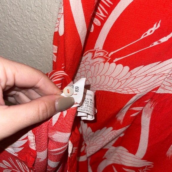 Zara Crane Bird Print Crepe Shift Dress Red Size Medium - Picture 9 of 9